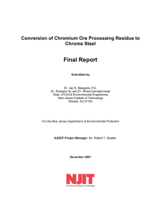 Final Report  Conversion of Chromium Ore Processing Residue to Chrome Steel