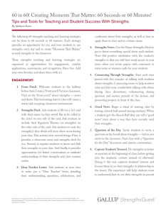 60 in 60! Creating Moments That Matter: 60 Seconds or... Tips and Tools for Teaching and Student Success With Strengths