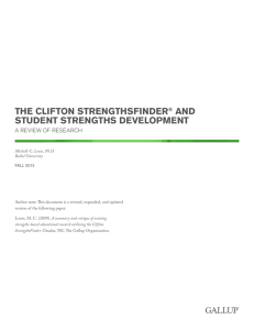 THE CLIFTON STRENGTHSFINDER AND STUDENT STRENGTHS DEVELOPMENT A REVIEW OF RESEARCH