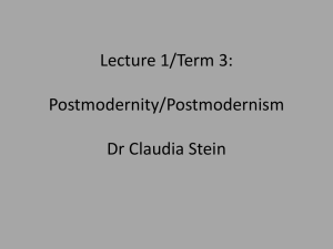 Lecture 1/Term 3: Postmodernity/Postmodernism Dr Claudia Stein
