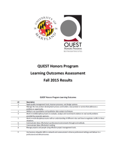 QUEST Honors Program Learning Outcomes Assessment Fall 2015 Results