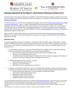 Admission Standards for the Robert H. Smith School of Business...