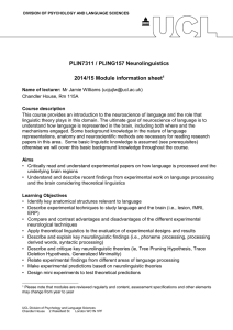 PLIN7311 / PLING157 Neurolinguistics  2014/15 Module information sheet