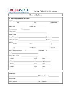 Central California Autism Center Client Intake Form
