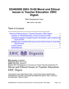 ED482699 2003-10-00 Moral and Ethical Issues in Teacher Education. ERIC Digest.