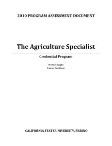 The Agriculture Specialist 2010 PROGRAM ASSESSMENT DOCUMENT Credential Program