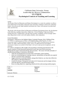 CI 171ECE California State University, Fresno Psychological Contexts of Teaching and Learning