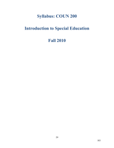 Syllabus: COUN 200 Introduction to Special Education Fall 2010