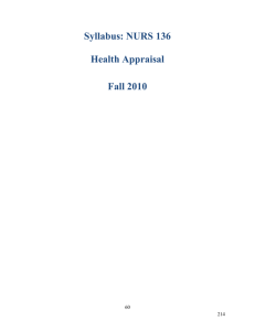 Syllabus: NURS 136 Health Appraisal Fall 2010