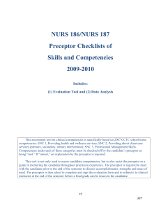NURS 186/NURS 187 Preceptor Checklists of Skills and Competencies