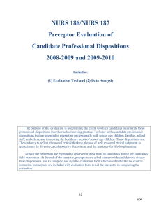 NURS 186/NURS 187 Preceptor Evaluation of Candidate Professional Dispositions 2008-2009 and 2009-2010