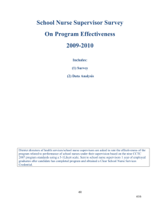 School Nurse Supervisor Survey On Program Effectiveness 2009-2010 Includes: