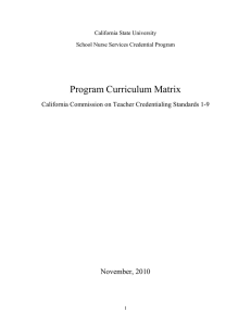 Program Curriculum Matrix November, 2010  California Commission on Teacher Credentialing Standards 1-9