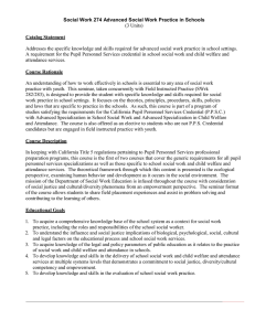 Social Work 274 Advanced Social Work Practice in Schools Catalog Statement