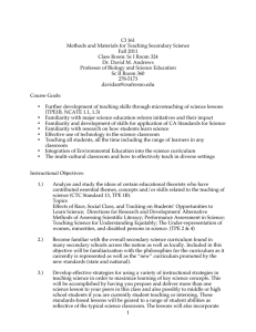 CI 161 Methods and Materials for Teaching Secondary Science Fall 2011