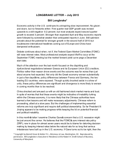 LONGBRAKE LETTER – July 2015 Bill Longbrake*