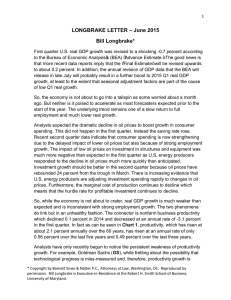 LONGBRAKE LETTER – June 2015 Bill Longbrake*