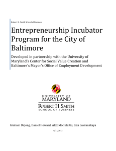 Entrepreneurship Incubator Program for the City of Baltimore
