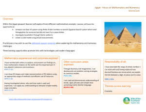 Egypt ‐ Focus on Mathematics and Numeracy  Overview Second Level  Within this Egypt passport learners will explore three different mathematical concepts. 