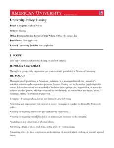 University Policy: Hazing