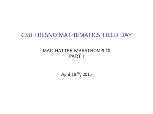 CSU FRESNO MATHEMATICS FIELD DAY MAD HATTER MARATHON 9-10 PART I April 18
