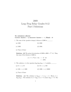2009 Leap Frog Relay Grades 9-12 Part I Solutions