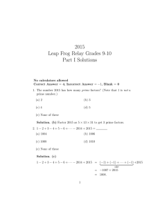 2015 Leap Frog Relay Grades 9-10 Part I Solutions