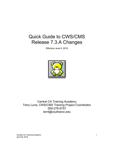 Quick Guide to CWS/CMS Release 7.3.A Changes