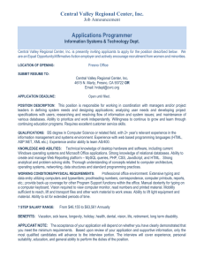 Applications Programmer Central Valley Regional Center, Inc. Job Announcement