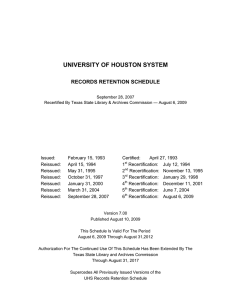 UNIVERSITY OF HOUSTON SYSTEM  RECORDS RETENTION SCHEDULE