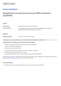 Lyophilized recombinant human MPO standard ab209908 Product datasheet Overview