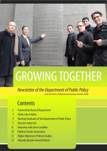 GROWING TOGETHER Contents Newsletter of the Department of Public Policy