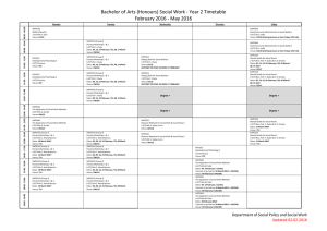 Bachelor of Arts (Honours) Social Work - Year 2 Timetable Monday Tuesday