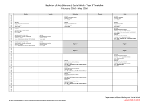 Bachelor of Arts (Honours) Social Work - Year 3 Timetable Monday Tuesday