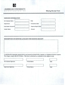 ~~ AMERICAN UNIVERSI1Y Missing Receipt Form EXPENSE INFORMATION