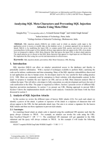 Analyzing SQL Meta Characters and Preventing SQL Injection Sangita Roy (