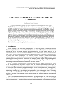 E-LEARNING PEDAGOGY IN INTERACTIVE ENGLISH CLASSROOM Hou Rui and Ruan Hongmei Abstract.