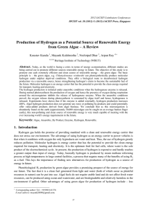 Production of Hydrogen as a Potential Source of Renewable Energy