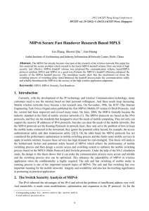 MIPv6 Secure Fast Handover Research Based MPLS Lin Zhang, Shuwei Qiu Abstract.