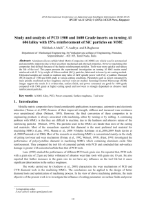 Study and analysis of PCD 1500 and 1600 Grade inserts... 6061alloy with 15% reinforcement of SiC particles on MMC
