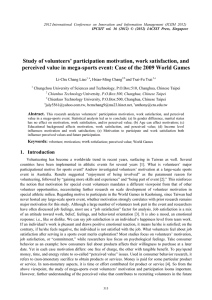 Study of volunteers’ participation motivation, work satisfaction, and