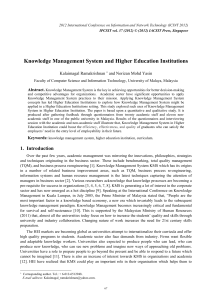 Knowledge Management System and Higher Education Institutions Kalaimagal Ramakrishnan Abstract.