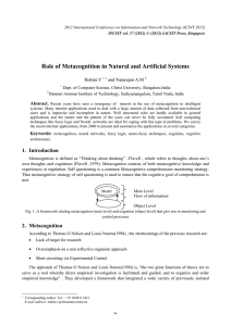 Role of Metacognition in Natural and Artificial Systems Rohini.V and Natarajan A.M