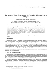 The Impact of Cloud Computing on the Protection of Personal... Malaysia Abdolhamid Rouhani , Nazura Abdul Manap
