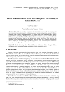 Ethical Risks Inhabited in Social Networking Sites: A Case Study... PatientslikeMe.com  WEI WAN-CHU