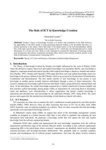 The Role of ICT in Knowledge Creation Christobal Cayaba  Abstract.