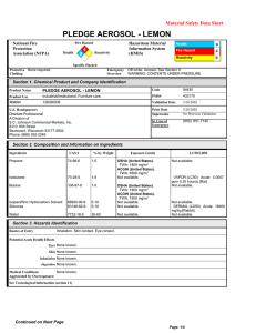 PLEDGE AEROSOL - LEMON 4 0 0 Material Safety Data Sheet