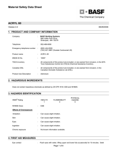Material Safety Data Sheet ACRYL 60 1.  PRODUCT AND COMPANY INFORMATION