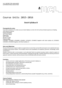 Course Units 2015-2016 Dutch Syllabus B Prerequisite for entry