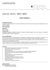 Course Units 2015-2016 Dutch Syllabus C Prerequisite for entry